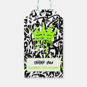 Étiquettes-cadeau Couronne de graffiti vert orange merci anniversair