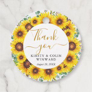 Étiquettes Cadeau Couronne de mariage tournesols aquarelle