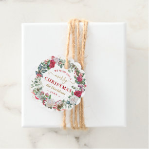 Étiquettes Cadeau Couronne de monogramme We Wish You A Merry Christm