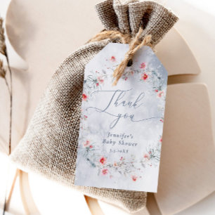 Étiquettes-cadeau Couronne de neige hivernale bleu poussiéreux Merci