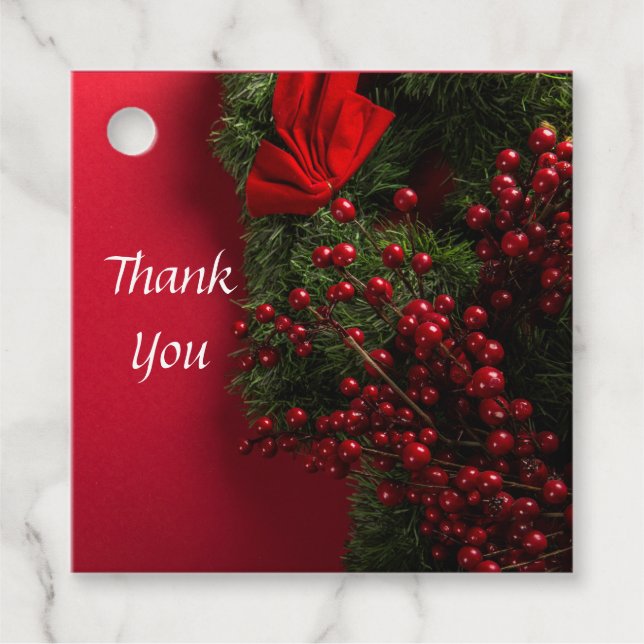 Étiquettes Cadeau couronne de noël avec baies rouges (Devant)
