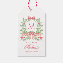 Étiquettes-cadeau Couronne de Noël avec ruban | Monogramme