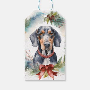 Étiquettes-cadeau Couronne de Noël Bluetick Coonhound Chien festif