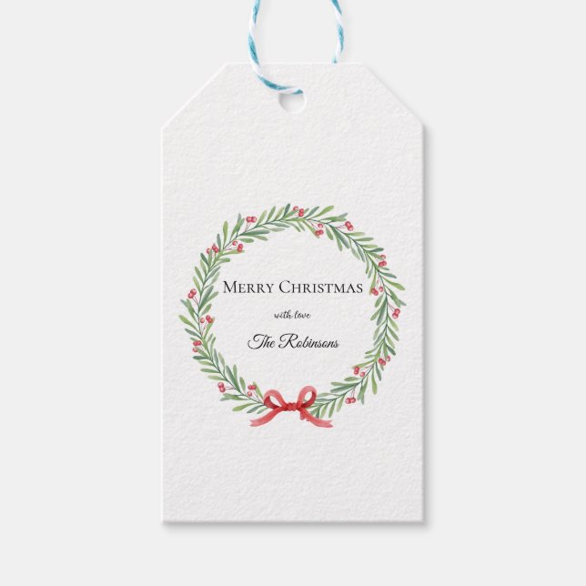 Étiquettes-cadeau Couronne de Noël botanique écriture moderne  (Devant)