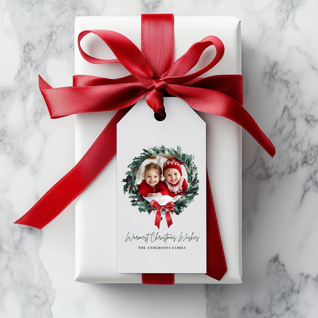 Étiquettes-cadeau Couronne de Noël personnalisée avec photo et nom (Créateur téléchargé)