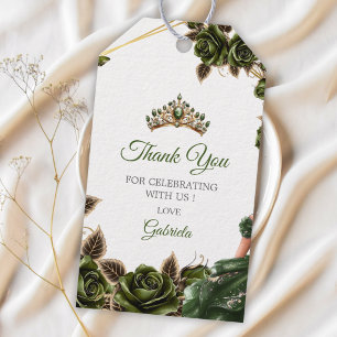 Étiquettes-cadeau Couronne de roses émeraude verte Quinceañera Merci