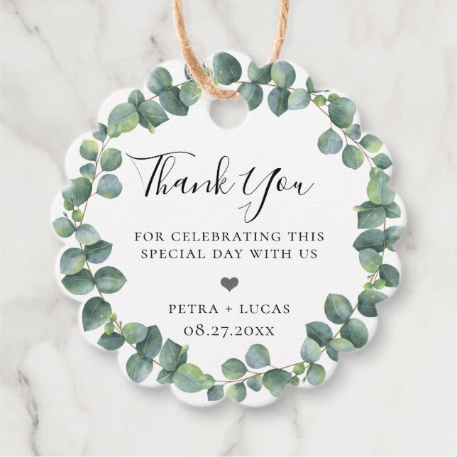 Étiquettes Cadeau Couronne d'eucalyptus en argent (Devant)