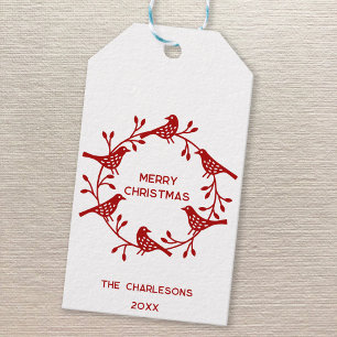 Étiquettes-cadeau Couronne d'oiseaux scandinaves Noël personnalisé
