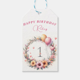 Étiquettes-cadeau Couronne florale pastel neutre Premier Anniversair
