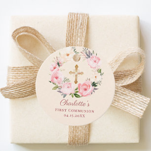 Étiquettes Cadeau Couronne florale rose ivoire Blush pour la Premièr
