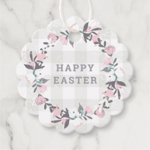 Étiquettes Cadeau Couronne florale rose pastel Joyeuses Pâques