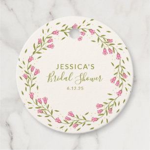 Étiquettes Cadeau Couronne florale rose personnalisée pour la mariée