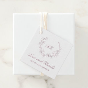 Étiquettes Cadeau Couronne Mauve Monogramme Élégant Mariage