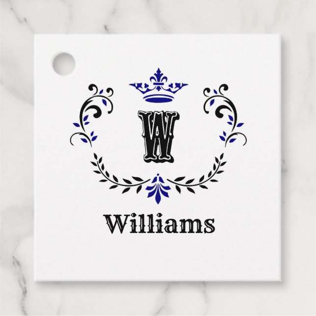 Étiquettes Cadeau Couronne Monogramme 'W' (Devant)