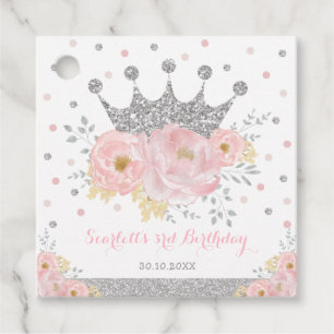 Étiquettes Cadeau Couronne princesse Blush rose Floral Argent Annive