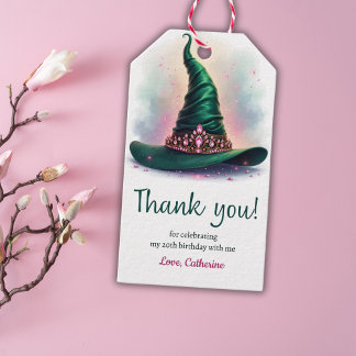 Étiquettes-cadeau Couronne rose élégante Chapeau de sorcière verte A