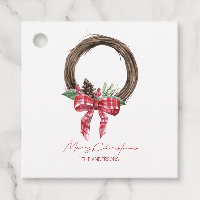 Étiquettes Cadeau Couronne Rustique Grapevine Joyeux Noël (Devant)