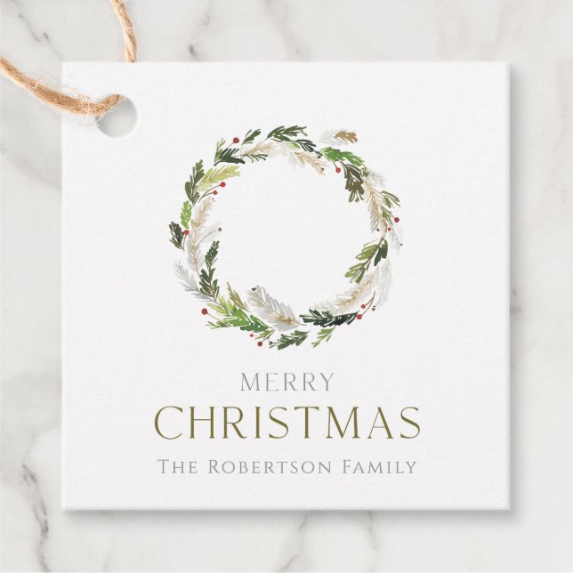 Étiquettes Cadeau Couronne verte de Noël (Devant)