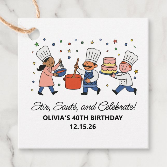 Étiquettes Cadeau Cours de cuisine d'anniversaire du chef fantaisist (Devant)