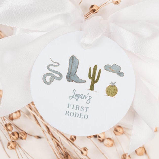 Étiquettes Cadeau Cowboy Blue Anniversaire fête 1ère Rodéo (Créateur téléchargé)