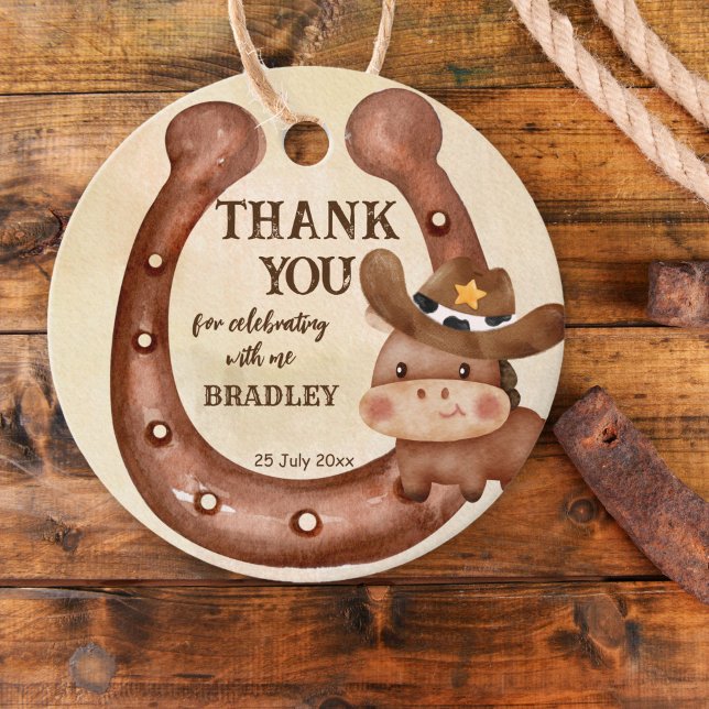 Étiquettes Cadeau Cowboy fête d'anniversaire bébé cheval dans un cas (Créateur téléchargé)
