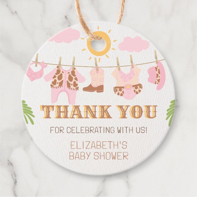 Étiquettes Cadeau Cowgirl Clothesline Western Baby shower Merci (Devant)