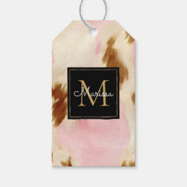 Étiquettes-cadeau Cowgirl Crème rose Brown Cowhide Or Monogramme
