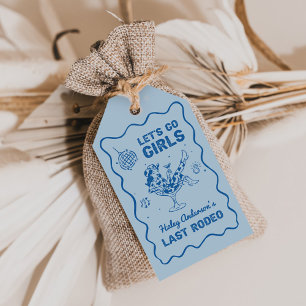 Étiquettes-cadeau Cowgirl de disco bleu Week-end d'enterrement de vi