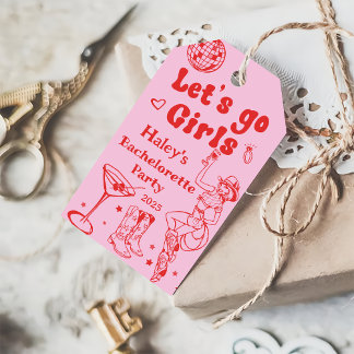 Étiquettes-cadeau Cowgirl de disco rose pour enterrement de vie de j