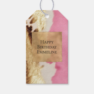 Étiquettes-cadeau Cowgirl Western Pink Cream Gold Cowhide