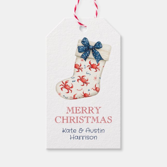 Étiquettes-cadeau Crabe nautique de Noël côtier (Devant)
