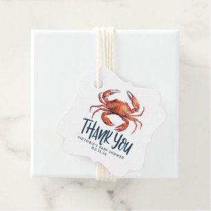 Étiquettes Cadeau Crabe rouge Bleu de la Marine Bleu Rayures Merci n