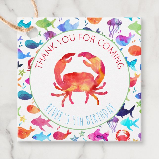 Étiquettes Cadeau Crabe sous la mer Rainbow Fish Merci (Devant)