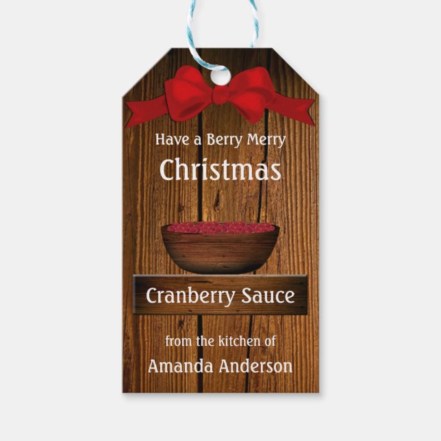 Étiquettes-cadeau Cranberry Rustic Wood Noël (Devant)