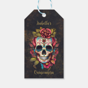 Étiquettes-cadeau Crâne à sucre floral Quinceanera Anniversaire