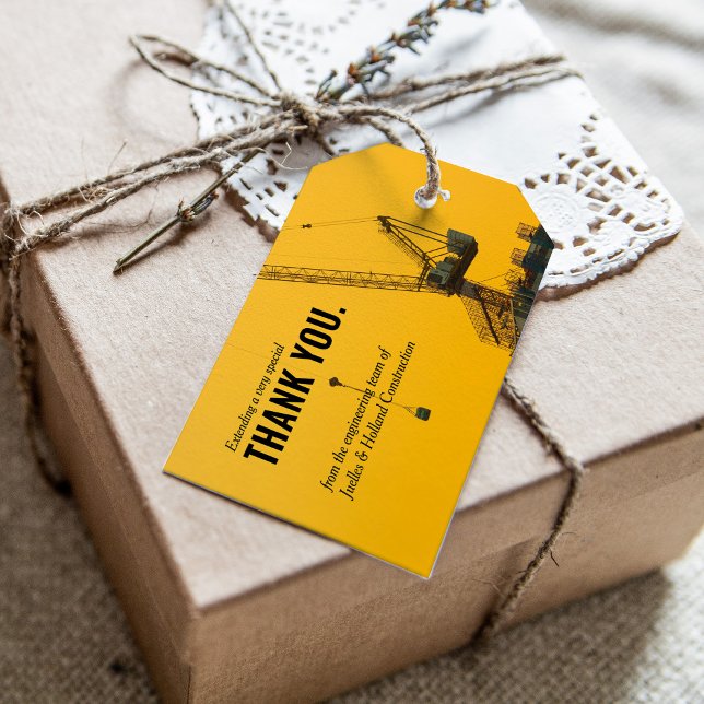 Étiquettes-cadeau Crane couchant | Merci à thème de construction (Créateur téléchargé)