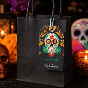 Étiquettes-cadeau Crâne en sucre de Jour des morts Merci