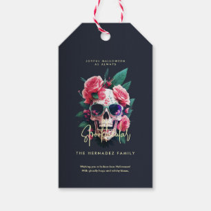 Étiquettes-cadeau Crâne floral Faboolous Spooktacular Nom de famille