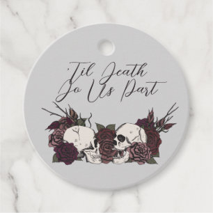 Étiquettes Cadeau Crâne gothique et rose gris clair rond