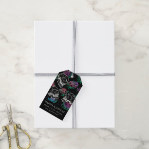 Étiquettes-cadeau Crânes et Roses Sombres   Remerciements Funky Glam