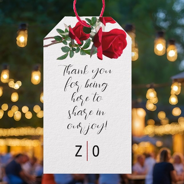 Étiquettes-cadeau Cravate De Message Merci Roses Rouge Sur Les Balis (Créateur téléchargé)