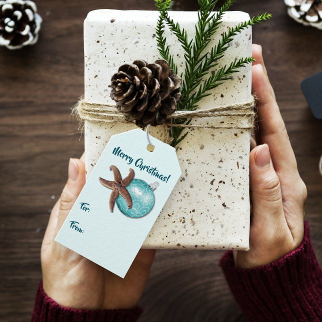 Étiquettes-cadeau Cravate de Noël tropicale Starfish et Ornament le (Créateur téléchargé)