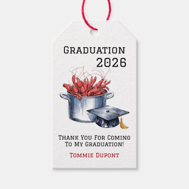 Étiquettes-cadeau Crawfish & Casquettes : Une fête de graduation en  (Devant)