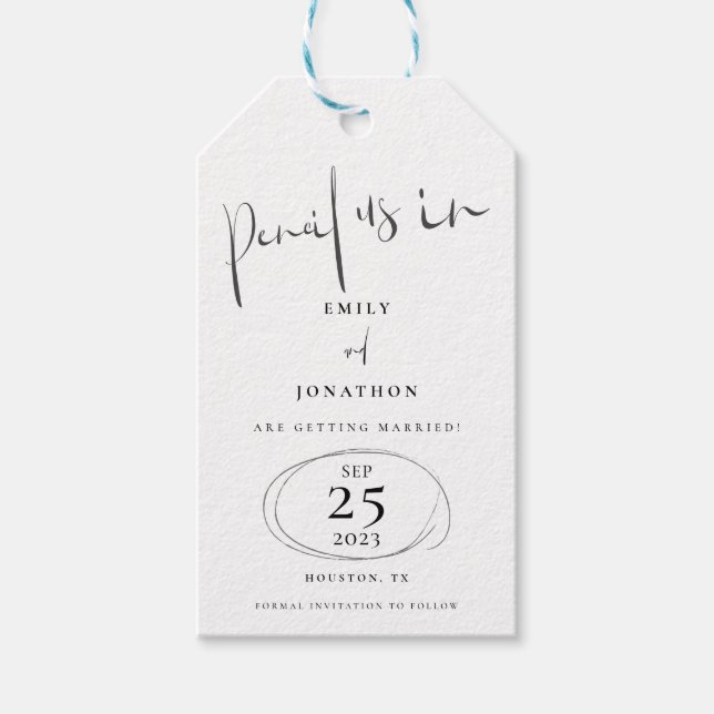 Étiquettes-cadeau Crayon Nous En Noir Élégant Script Blanc (Devant)