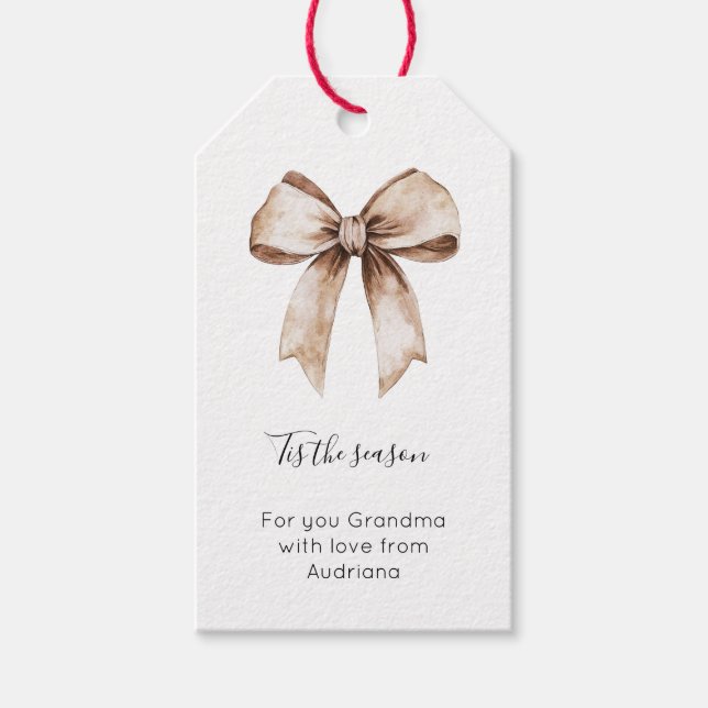 Étiquettes-cadeau Cream Gingerbread Christmas Bow (Devant)