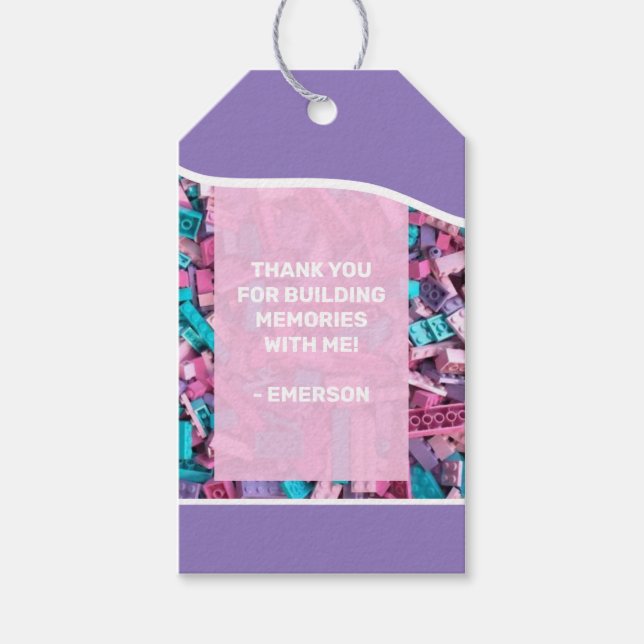 Étiquettes-cadeau Creative Pastel rose violet briques de constructio (Devant)