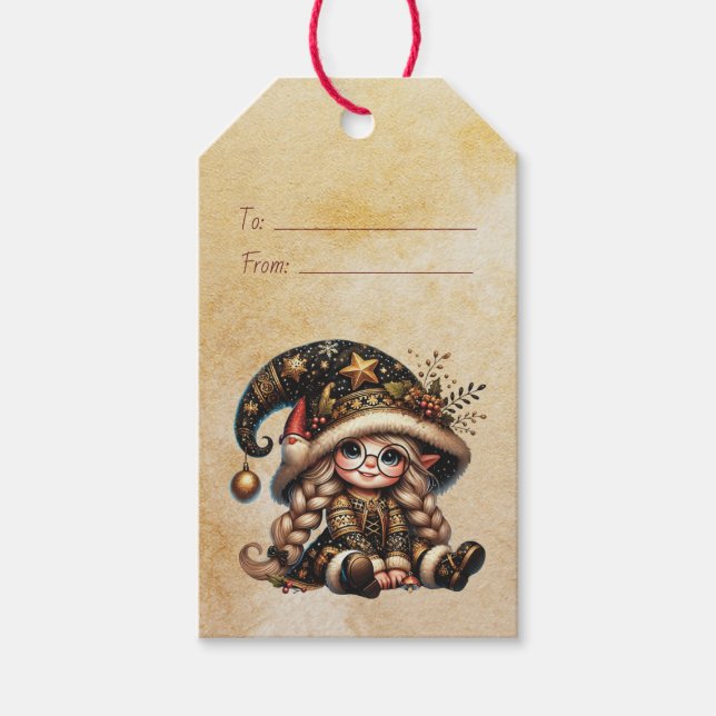 Étiquettes-cadeau Créez Votre Propre Gnome de Noël Magique (Devant)