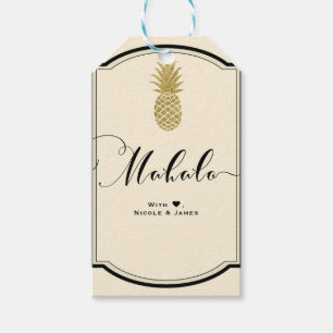 Étiquettes-cadeau Crème Ananas Doré Tropical Noir MAHALO ALOHA