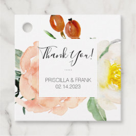 Étiquettes Cadeau Crème de corail Aquarelle Fleurs Mariage Merci