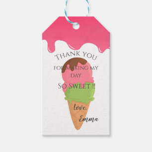 Étiquettes-cadeau Crème de glace rose thème Fille d'anniversaire pre
